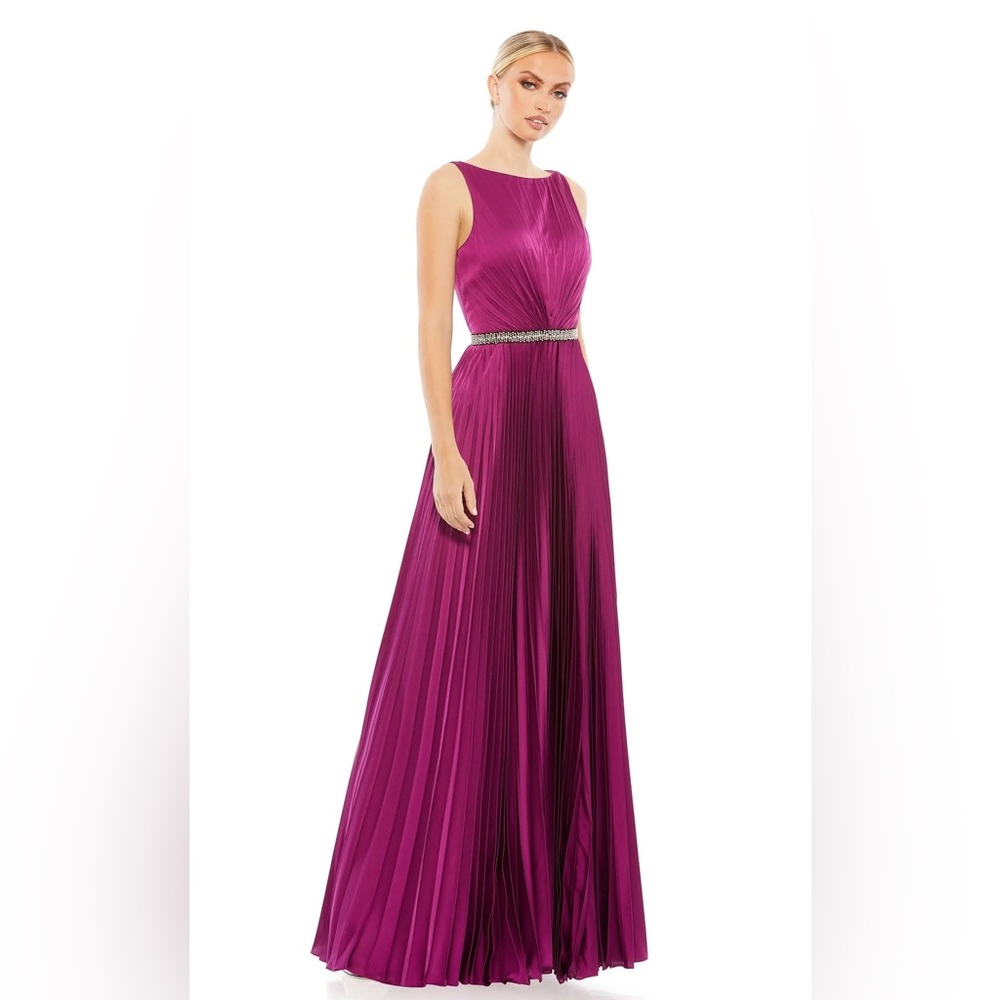 Mac Duggal Fuchsia Pleated Evening Gown with Embellished Waist
